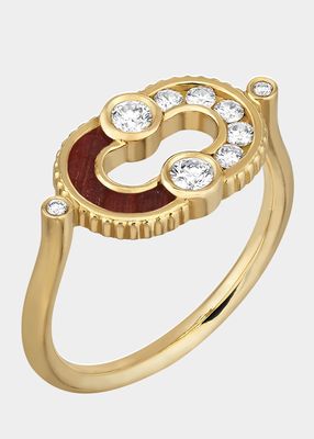 Magnetic Semi Bull-Eye Ring in 18K Yellow Gold and Diamonds