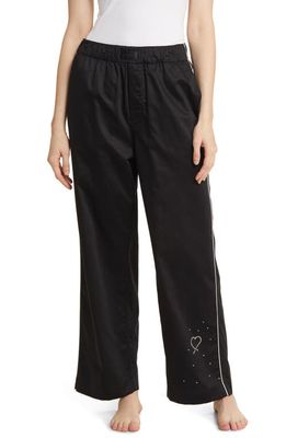 Magniberg Gala Swarovski Crystal Embellished Cotton Sateen Pajama Pants in Black
