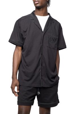 MAGNLENS Del Reya Short Sleeve Button-Up Shirt in Black