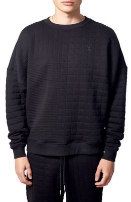 MAGNLENS Farrow Oversize Quilted Jacquard Crewneck Sweatshirt in Black