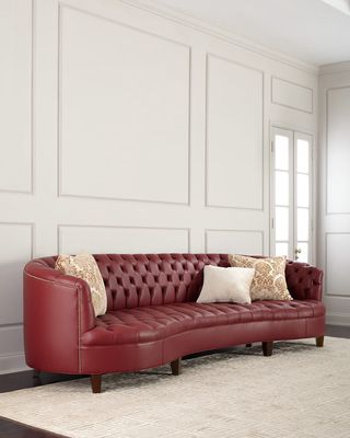 Magnolia Oxblood Tufted Leather Sofa 126"