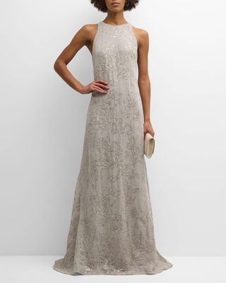 Magnolia Paillette Sleeveless Linen Crepe Gown