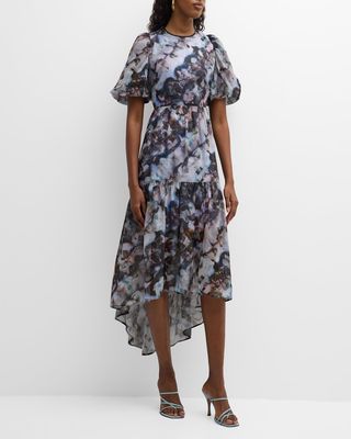 Mags Abstract-Print High-Low Midi Dress