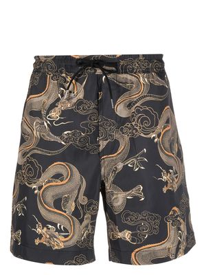 Maharishi dragon-print swim shorts - Black