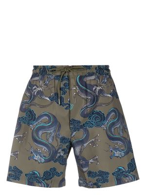 Maharishi dragon-print swim shorts - Green
