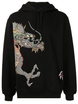 Maharishi embroidered drawstring hoodie - Black