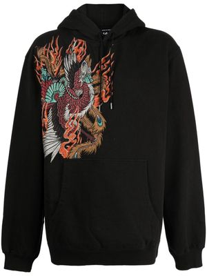 Maharishi Fire Phoenix-embroidered drawstring hoodie - Black