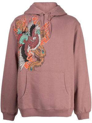 Maharishi Fire Phoenix-embroidered drawstring hoodie - Purple