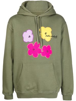 Maharishi floral-embroidered organic cotton hoodie - Green