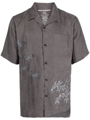 Maharishi Flying Cranes embroidered short-sleeved shirt - Grey