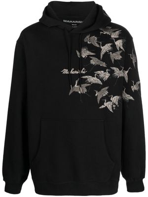Maharishi Peace Cranes logo-embroidered cotton hoodie - Black