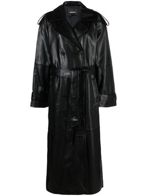 Mainless double-breasted leather coat - Black