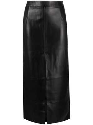 Mainless high-waisted pencil leather skirt - Black
