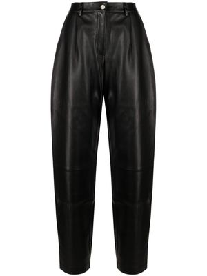 Mainless pleated leather straight trousers - Black