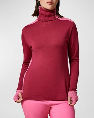 Mais Colorblock Turtleneck Wool Sweater