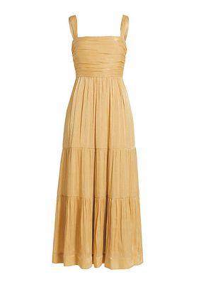 Maisie Metallic Gathered Midi-Dress