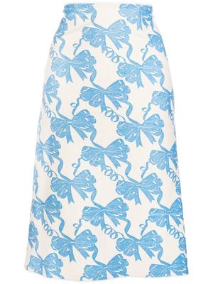 Maisie Wilen bow-print straight skirt - White