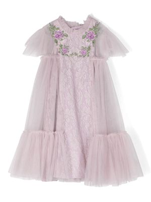 MAISON AVA floral-lace tulle-overlay dress - Purple