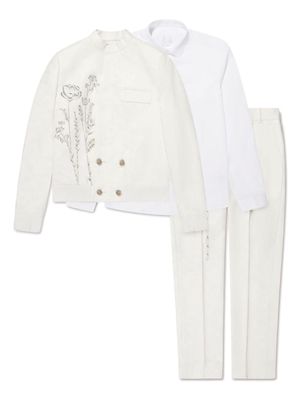 MAISON AVA Lance floral-embroidered three-piece suit - White