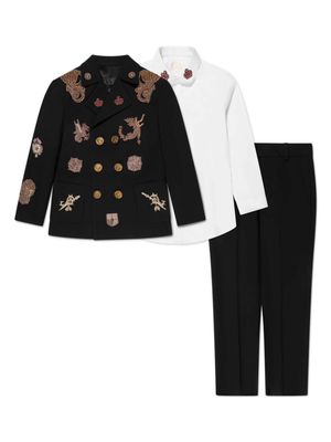 MAISON AVA motif-embroidered double-breasted suit - Black