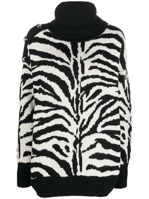 Maison Bohemique zebra-pattern oversized roll neck jumper - Black