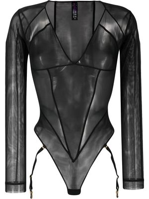 Maison Close Dahlia sheer long-sleeve bodysuit - Black