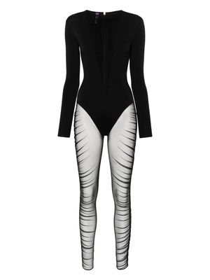 Maison Close mesh-panelled illusion-neck catsuit - Black