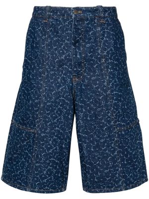 Maison Kitsuné Abstract Daisy-print denim shorts - Blue