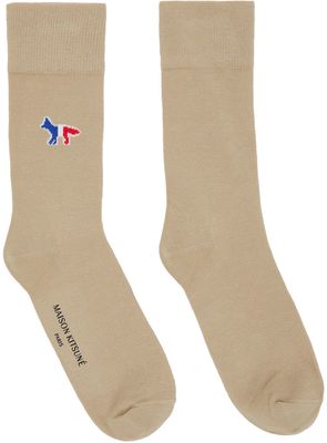 Maison Kitsuné Beige Tricolor Fox Socks