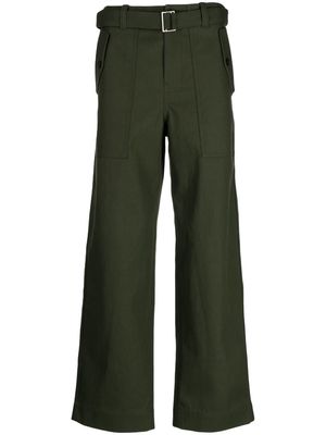 Maison Kitsuné belted-waist straight-leg trousers - Green