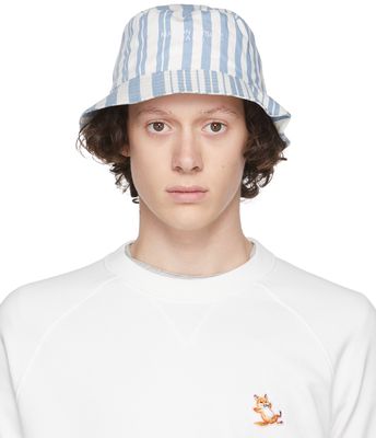 Maison Kitsuné Blue & White Stripe Logo Bucket Hat