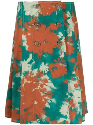 Maison Kitsuné Bouquet-print pleated wrap skirt - Brown