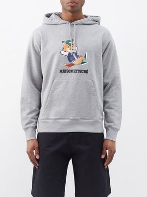 Maison Kitsuné - Chillax Fox-patch Cotton-jersey Hoodie - Mens - Light Grey