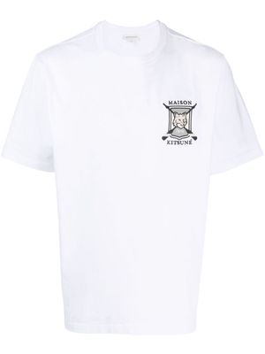 Maison Kitsuné College Fox-embroidered cotton T-shirt - White