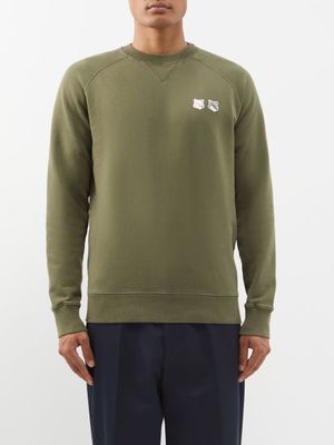 Maison Kitsuné - Double Fox Head-patch Cotton-jersey Sweatshirt - Mens - Khaki