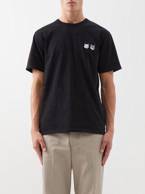 Maison Kitsuné - Double Fox Head-patch Cotton T-shirt - Mens - Black