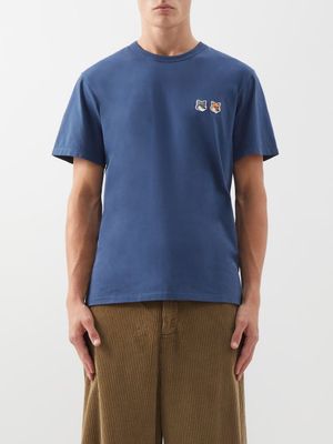 Maison Kitsuné - Double Fox Head-patch Cotton T-shirt - Mens - Blue