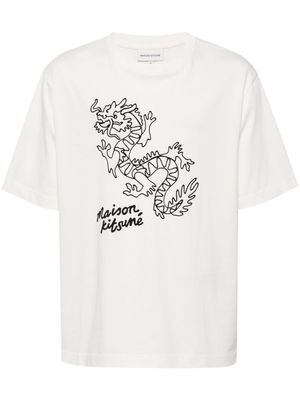 Maison Kitsuné dragon-print cotton T-shirt - White