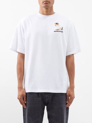 Maison Kitsuné - Dressed Fox-embroidery Cotton-jersey T-shirt - Mens - White
