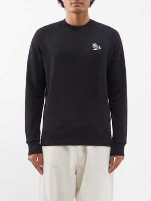 Maison Kitsuné - Dressed Fox-patch Cotton-jersey Sweatshirt - Mens - Black