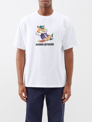 Maison Kitsuné - Dressed Fox-print Cotton-jersey T-shirt - Mens - White Multi