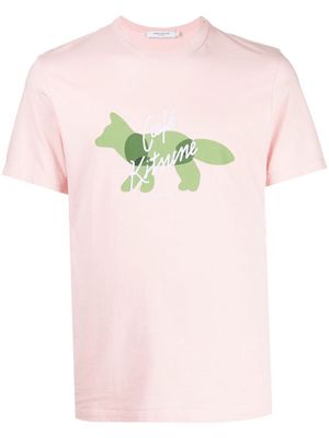 Maison Kitsuné embroidered logo T Shirt - Pink