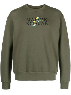 Maison Kitsuné floral-embroidered cotton sweatshirt - Green
