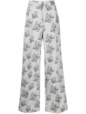 Maison Kitsuné floral-jacquard straight-leg trousers - Grey