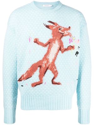 Maison Kitsuné Flower Fox intarsia-knit sweater - Blue
