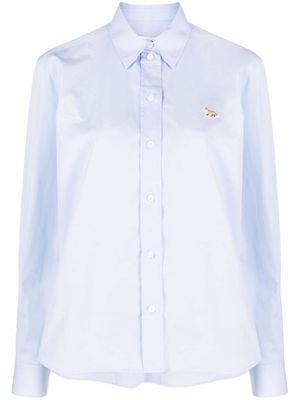 Maison Kitsuné Fox-embroidered cotton-poplin shirt - Blue