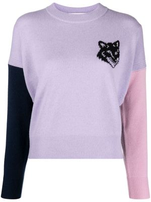 Maison Kitsuné Fox Head colour-block wool jumper - Purple