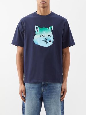 Maison Kitsuné - Fox-head Cotton-jersey T-shirt - Mens - Navy Multi