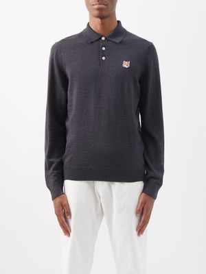 Maison Kitsuné - Fox Head-patch Wool Polo Shirt - Mens - Grey