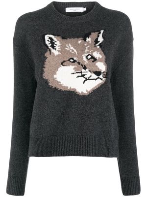 Maison Kitsuné fox-intarsia lambswool jumper - Grey